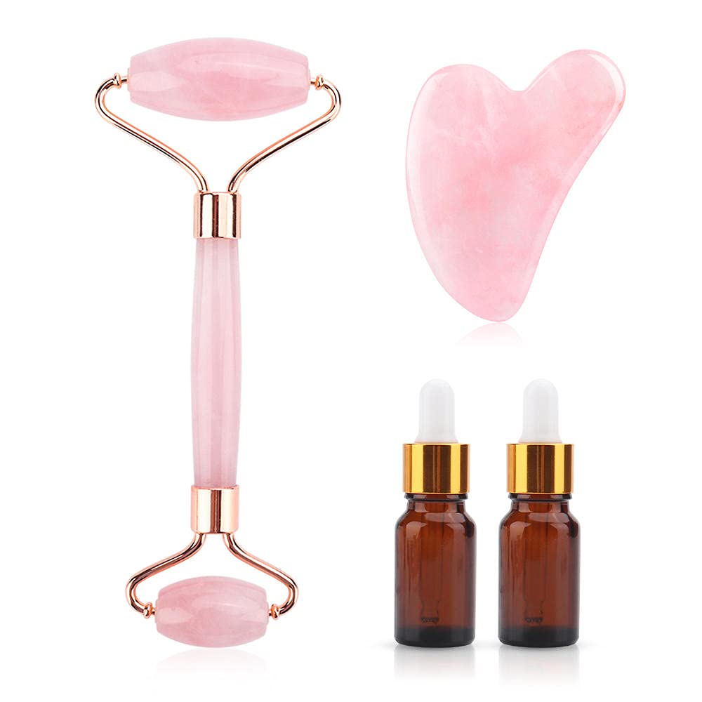Rouleau de massage du visage en pierre de jade pour visage visage visage col naturel Massager Guasha-B Set non coffret