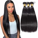 Brazilian Straight Human Hair Bundles 10A Grade Virgin Remy Straight Hair Bundles 100% Unprocessed Brazilian Virgin Human Hair Weave 3 Bundles Natural Black (18 20 22,300g)