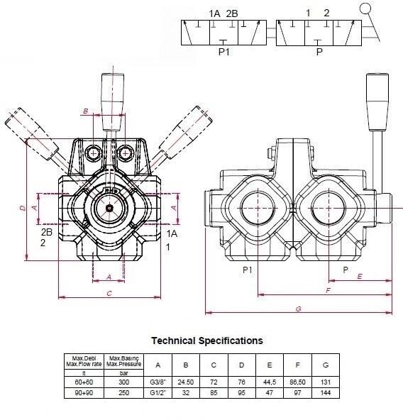Válvula de conmutación hidráulica de 6 vías DF6 (3/8" BSP)