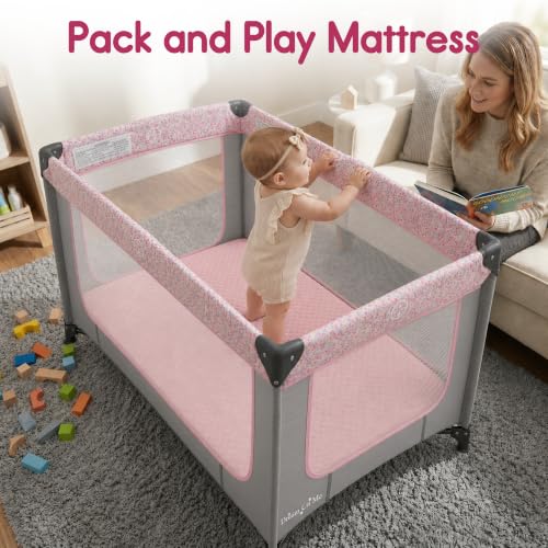 Image of Pro Goleem Pack and Play Mattress (38 inchx26 inch), Waterproof Pack n Play Mattress Pad with Carry Bag, Firm Playard Mattress with Soft Cover, for Babies and Toddlers(Pink)