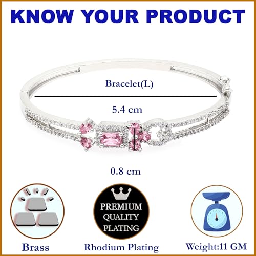 Image of ZENEME Rhodium-Plated American Diamond Studded Flower Patterned Kada Bracelet For Girls and Women