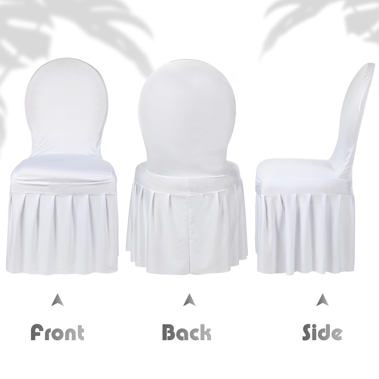Oudain Fundas para sillas con faldón, Fundas largas y elásticas de Elastano para sillas de Comedor, extraíbles y Lavables para Hotel y Ceremonia de Boda (Blanco, 30 Piezas)
