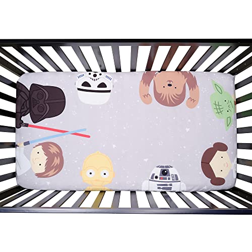 Image of Lambs & Ivy Star Wars Galaxy Cotton Fitted Crib Sheet - Yoda/Darth Vader/R2D2