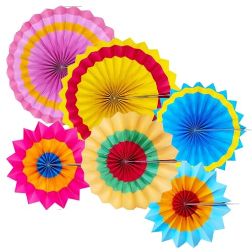 Image of 6 Pcs Multicolor Hanging Fiesta Paper Fans for Birthday Decoration Party Decoration Diwali Wedding (Pack of 6)
