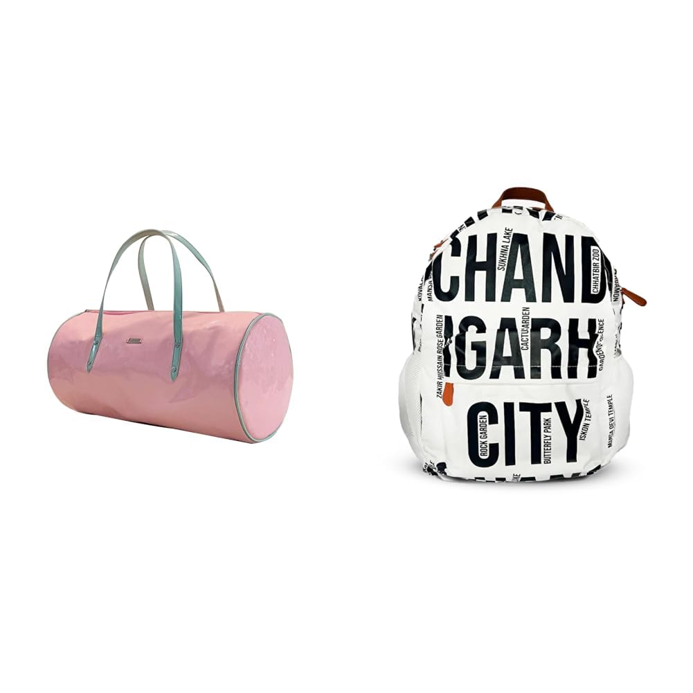 Genuine Leatherette Green & Pink Women's Travel Duffel Bag + Air Backpack White Chandigarh City Print 20L Lightweight Waterproof Anti-Theft Nylon Laptop Backpack for Men & Women |-image-36