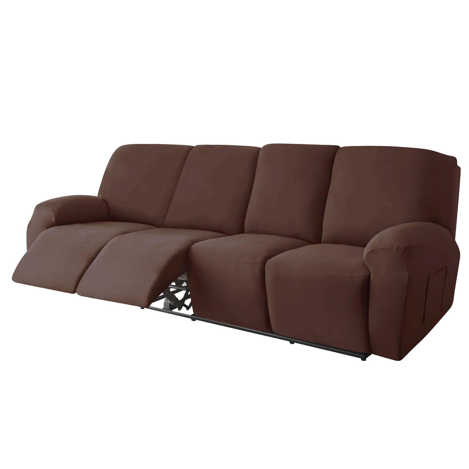 Polyester 10-piece recliner couch covers 4 Seat, Stretch Soft lazy boy reclining sofa slipcover with Pocket Armchair Covers For Kids Pets Cat Dog-coffee-4 seater