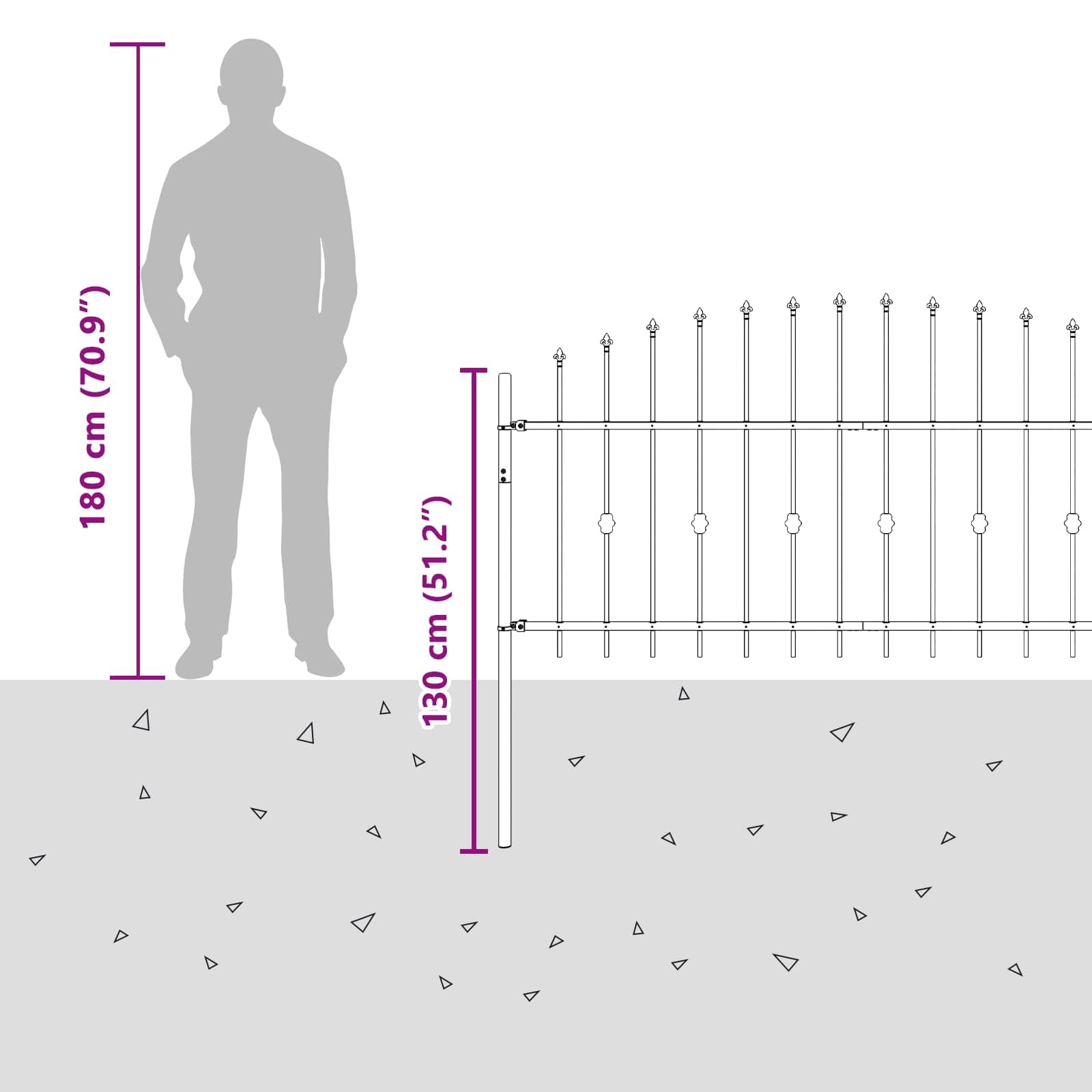 Spießzaun Asten Schwarz 200 x 130 cm Pulverbeschichteter Stahl Zaunelement Gartenzaun Sichtschutz mit Speerspitze Wetterbeständig Langlebig für Terrasse und Vorgarten