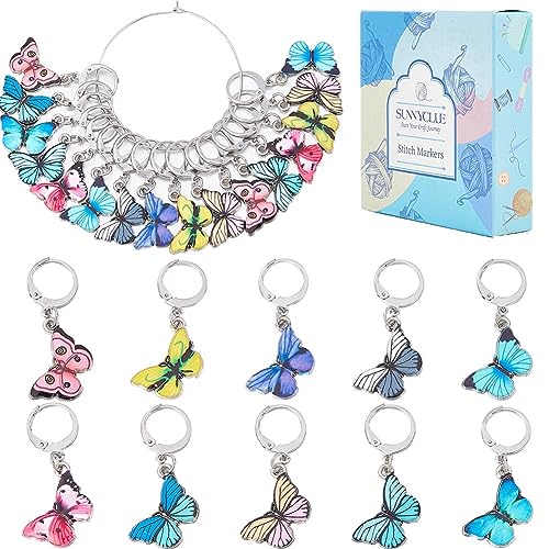 SUNNYCLUE 1 Box 20Pcs Stitch Markers Cute Butterfly Lobster Clasp Charms Crochet Stitch Marker Removable Knitting Stitch Markers Metal Crocheting Markers for Sewing Weaving Knit Threading DIY Craft