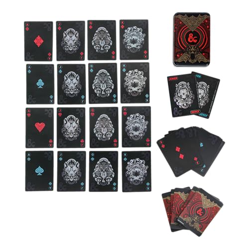 Paladone Dungeons and Dragons Playing Cards - Standard 54 Card Deck - Card Set Includes Decorative Embossed Metal Storage Tin - DND Collectible