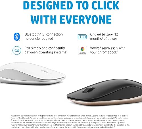 HP 410 PC Mouse with Bluetooth Connection, compatible with Chrome, up to 2000 DPI, 3 Buttons, Scroll Wheel, Up to 12 Month Battery, Black