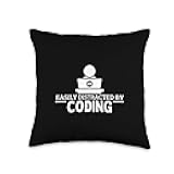 Easily Distracted By Coding Funny Software Developer Throw Pillow