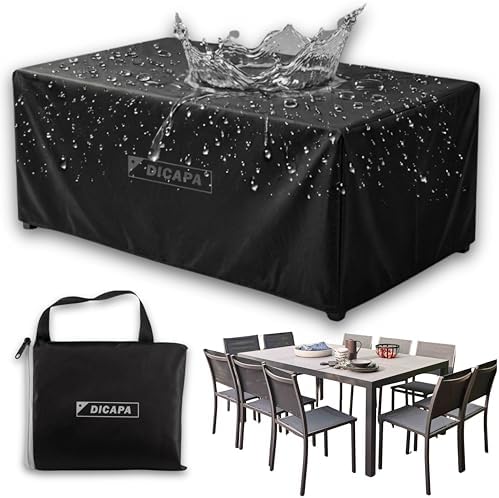 DICAPA Waterproof Rectangular Outdoor Table Cover 200x160x70cm Black, Protects Your Garden Table and Outdoor Furniture All Year Round DICAPA Waterproof Rectangular Outdoor Table Cover 200x160x70cm Black, Protects Your Garden Table and Outdoor Furniture All Year Round