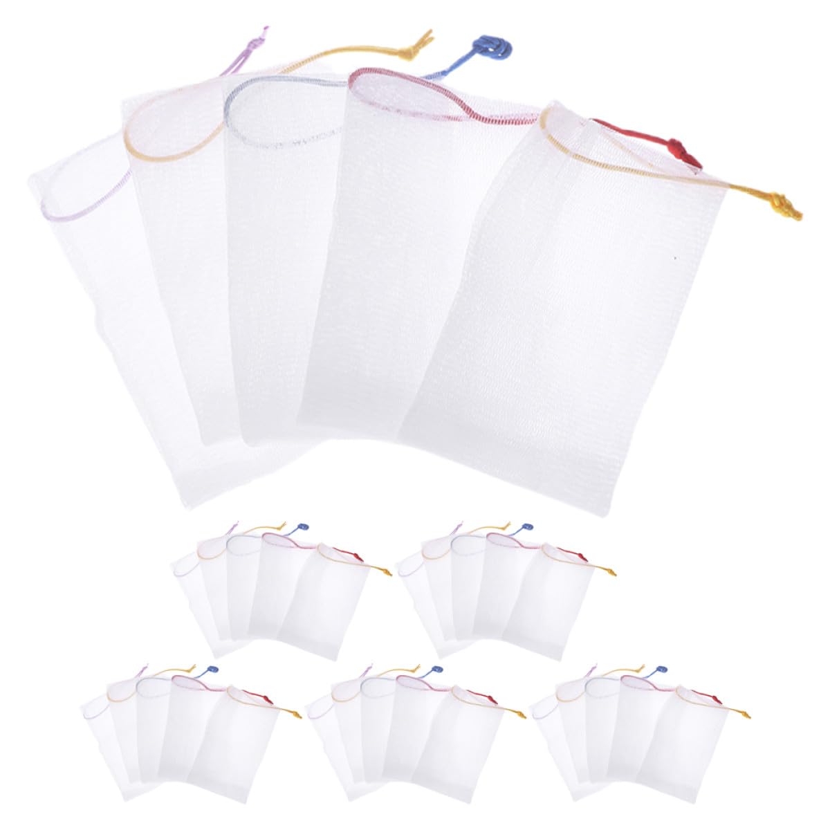 LABRIMP 50 Pezzi Sacchetti Portasapone in Pe Rete Schiumogena la Pulizia del Viso, Design Laccetto Appendibile, Borsa Pratica per Sapone Solido e Detergente