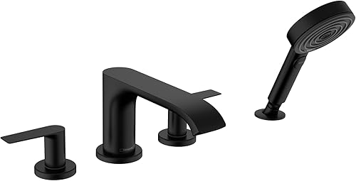 hansgrohe Vivenis 75443671 - Juego de grifo de bañera y ducha moderno de 2 manijas y 10 pulgadas de ancho, color negro mate