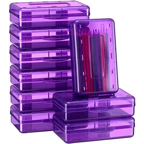 Image of Fainne 24 Pack Clear Plastic Pencil Box,Purple | Stackable Organizer for School Supplies, Large Case for Crayons Markers, Snap-lid Keeps Stationery Secure, Bulk Set
