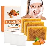 3 Pack Turmeric Kojic Acid Soap Bar with Foaming Nets for Face & Body, Lemon Turmeric Kojic Acid Soap for Smooth Skin