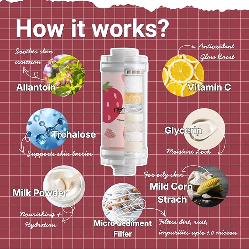 Image of NEMO Vitamin Shower Filter (Sweet Strawberry) | Made in South Korea | Vitamin C + Glycerin Enriched | For Soft Skin & Smooth Hair | Advanced Chlorine & Rust Removal | De-stress with Aromatherapy