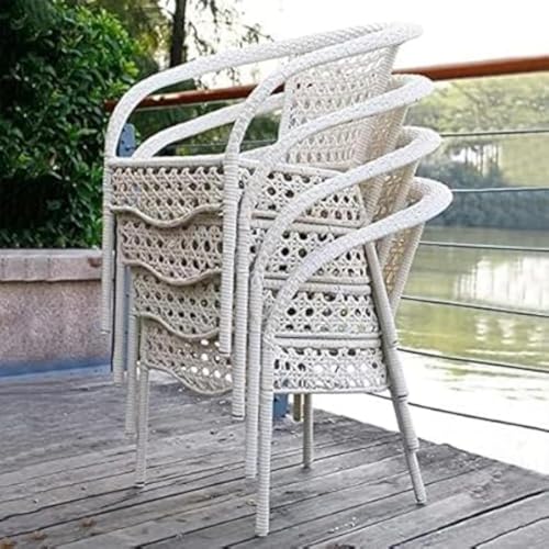 Image of HUMAIRA Outdoor FURNITURED8 6 Wire Rattan & Wicker Garden Patio Seating 2Chair and 1Table Set, Outdoor Balcony Garden Coffee Table Set Furniture (White+Orange)