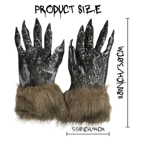 Halloween Werewolf Gloves, Hairy Furry Claws Costume Accessory, Scary Wolf Hand Gloves for Adults Unisex, Cosplay Party