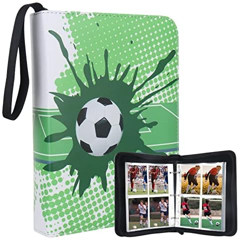 Foreverup Football Card Holder, 400 Pockets Trading Card Binder with Removable Sleeves, Football Card Folder Trading Card Album Folder with Zipper for Trading Cards Game Cards - Green Cover