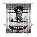 BOLDROLE African American Shower Curtains Fashion Black Girl and Bathtub Shower Curtains 55'x72' Waterproof Polyester Fabric Afro African Black Girl Bathroom Curtain with Hooks for Bathroom Decor