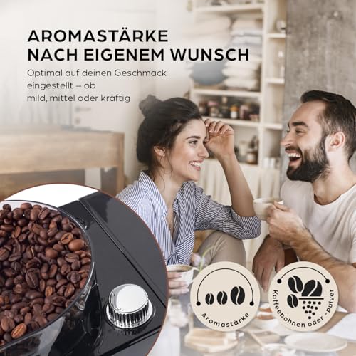 Barista Kaffeemaschine mit Mahlwerk | Filterkaffeemaschine mit Glaskanne | 900W Filtermaschine mit Touchdisplay & Timerfunktion für bis zu 10 Tassen | 1,25 Liter Kaffeekanne | Für Bohnen & Pulver – Bild 7