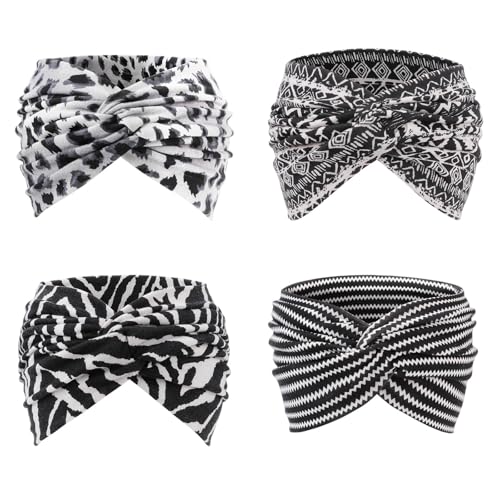 Image of DRESHOW 4 Pack Turban Headbands for Women Wide Vintage Head Wraps Knotted Cute Hair Band Accessories