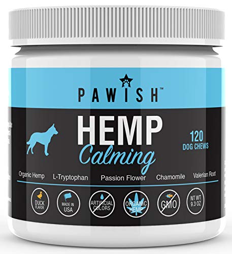 Calming Treats for Dogs with Organic Hemp Oil, Tryptophan, Chamomile, Passion Flower & Valerian - Stress & Anxiety Relief for Separation, Travel, Fireworks, Storms and Barking - 120 Soft Chews