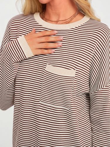 Image of LILLUSORY Womens Striped Lightweight Sweaters 2026 Fall Fashion Outfits | Cozy Knit, Work Office Pullover Crewneck Pullover, Cute Teacher Clothing, Old Money Clothes, Ladies Trendy Long Sleeve Tops