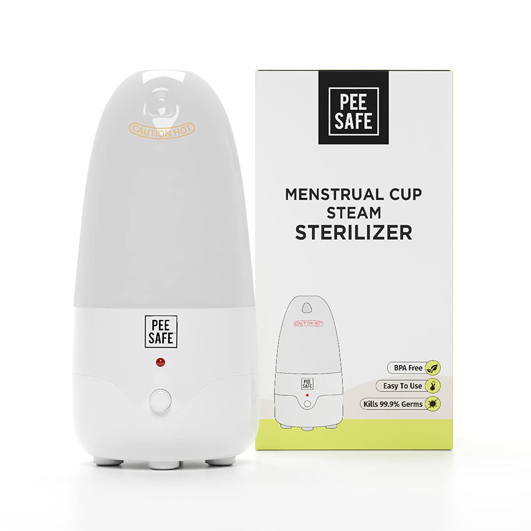 PEESAFE Pee Safe Menstrual Cup Steam Sterilizer | Clean Your Cup With Ease | Kills 99.9% Germs in 3 Minutes with Steam | White, For women, BPA Free & Auto Power Cut-Off