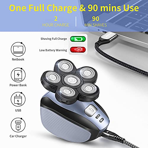 Image of Head Shavers for Men Upgraded 5 in 1 Multifunctional Bald Head Shaver Grooming Kit Cordless Electric Razor for Men Rotary Mens Head Razor Rechargeable Razors for Bald Man Waterproof (Blue)