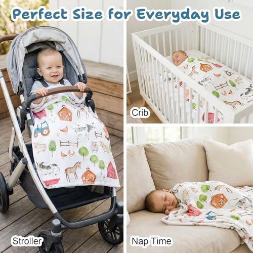 Image of Farm Animal Baby Blanket, Soft Flannel Farm Newborn Blanket, Cozy Unisex for Boys & Girls, Lightweight Stroller & Crib Blanket 30x40 Cows, Pigs, Horses, Barns