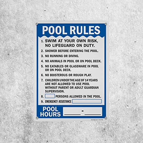 Señal metálica de reglas para piscina 24x18 pulg miniatura 5