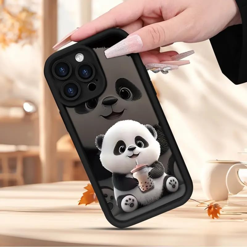 Super Cute Bubble Tea Panda Phone Case for iPhone 11/12/13/14/15/16 Pro Max – 3D Cartoon Soft TPU Cover with Adorable Baby Panda Design – Protective Back Cover (iPhone 16 Pro)