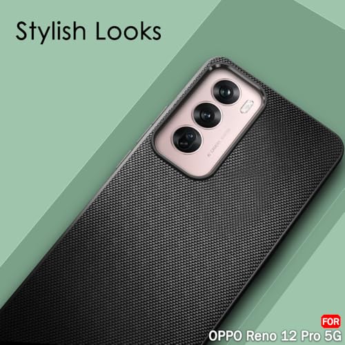 Image of TheGiftKart Back Cover Case for Oppo Reno 12 Pro 5G | Slim & Lightweight | Ultra-Premium Design | Camera Protection Bump | Fabric Texture Case Cover (PC & TPU, Black)