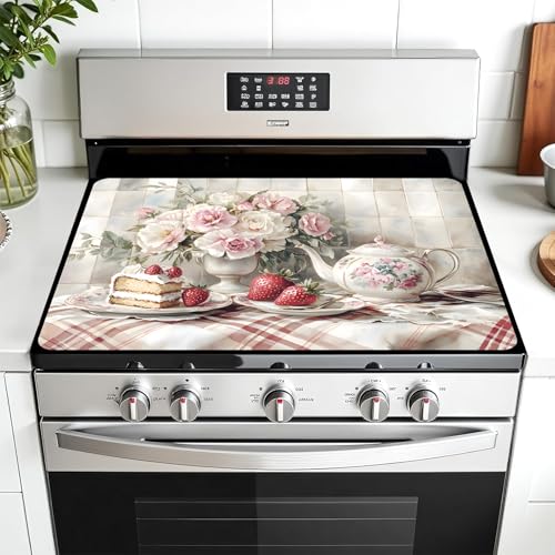 Image of Multi-Design Stove Cover for Glass /Electric Stoves - 3-in-1 Heat-Resistant Protector Mat, Non-Slip Drying Rack 28 inchx20 inch