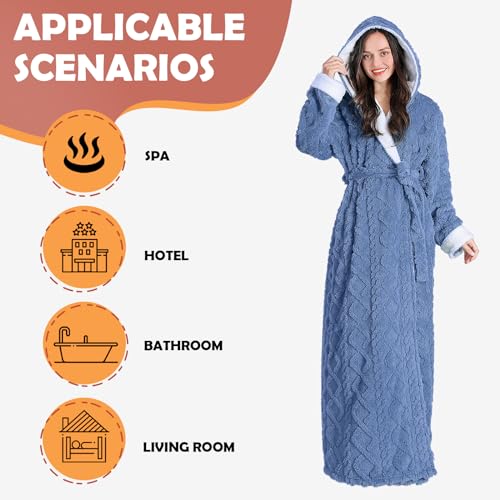 Oksun Womens Long Fleece Robe: Soft Fluffy Jacquard Warm Hooded Bathrobe2