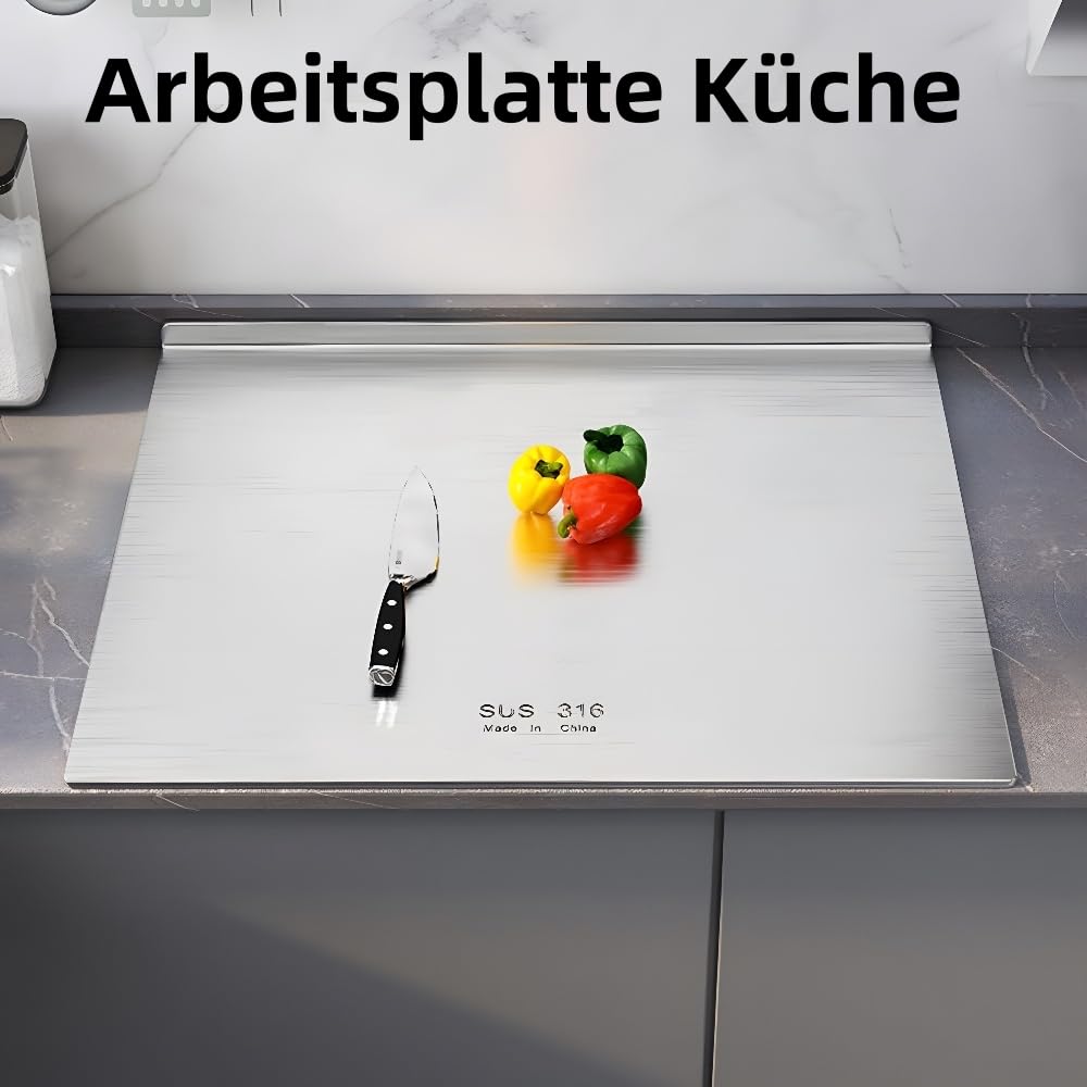 Schneidebrett 316 Edelstahl,Edelstahl Arbeitsplatte aus Verschiedene Größen,Cutting Board,Schneidebrett Groß,Frühstücksbrettchen für Küche,Bar,Restaurants (60 * 58cm)
