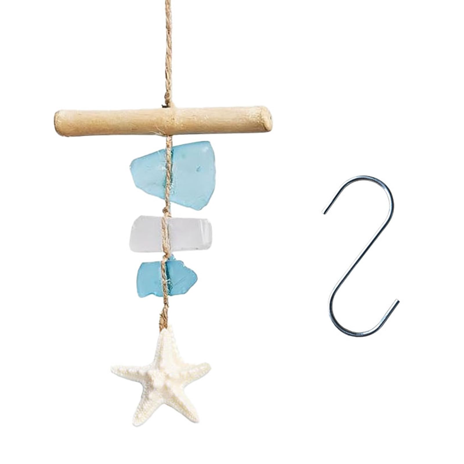 Hsyzygian Sandblasted Sea Glass and Wood Wind Chimes Handcrafted Windchimes Suncatchers Hanging Decoration for Garden Yard Window Beach Theme Decors