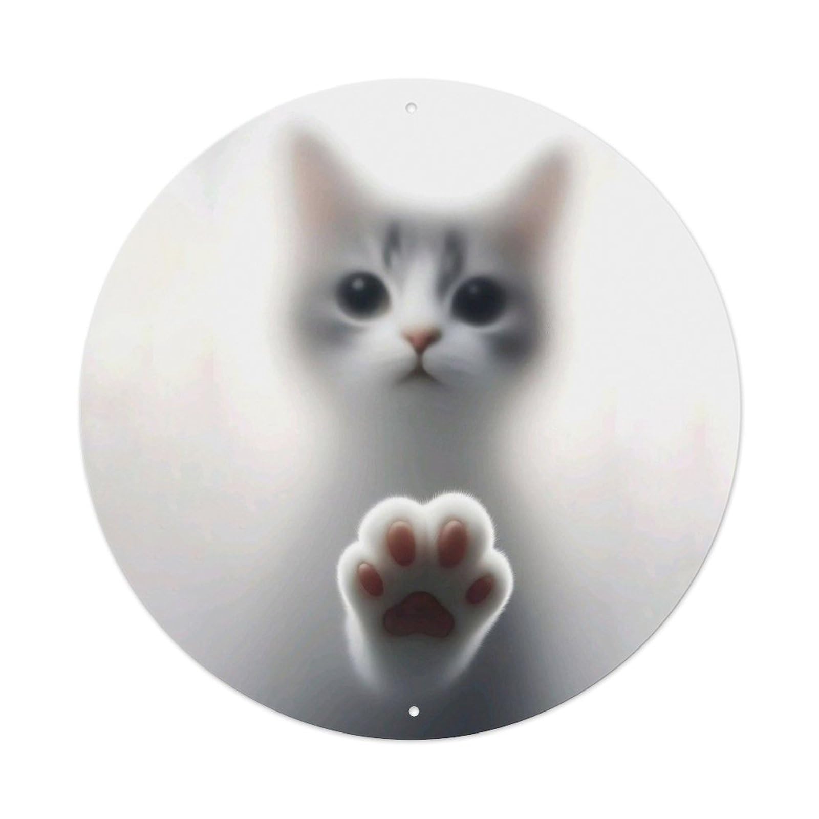 Animal Cute Tabby Kitten Peeking Cat Paw with Pink Pads Vintage Metal Tin Sign Plaque Wall Decor for Cafe, Club Bar, Office, Garden Metal Poster 8x8Inch