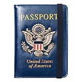 FACATH Passport Holder for Travel Men Women, RFID Blocking Passport Cover Leather Passport Wallet With 3D Metal Badge Waterproof Passport Case Travel Wallets Accessories Document Organizer (Navy Blue)