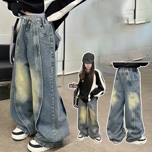 Girl's Baggy Jeans Wide Leg Elastic High Waist Hip Hop Denim Pants Teens Y2K Straight Vintage Aesthetic Clothes2