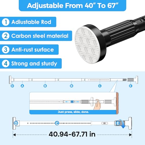 Image of AIZESI 41-67 Inch Heavy Duty Tension Curtain Rod - No Drilling, Adjustable, Rust-Resistant for Outdoor, Living Room, Window, Bathroom (Black, 41 inch to 67 inch|2PACK)