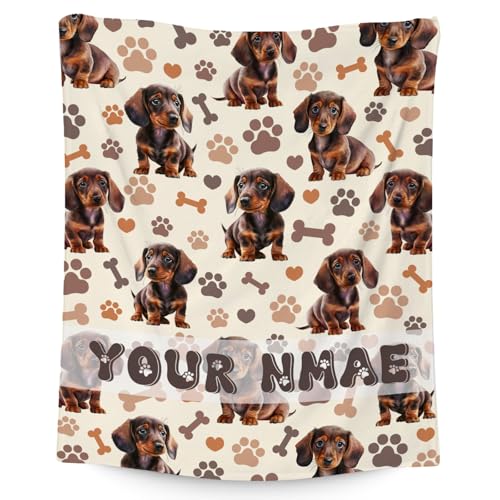 Custom Dachshund Blanket with Kids, 30x40 Inches Blanket with Dogs on it, Cozy Soft Throw Gifts for Dog Lovers, Cute Flannel Throw Blankets for Couch Office