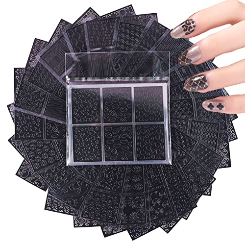 144Pcs Nail Vinyls Nail Art Stencil Sticker Set, 72 Designs of French Nail Airbrush Stencils,...