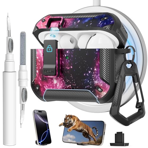 Image of for AirPods Pro 3 Case with Magnetic Lock and Phone Stand, Compatible with Magsafe Charging,with Carabiner&Cleaner kit for Apple iPod Pro 3rd Generation Cover(2025) Men Women (Starry Sky)