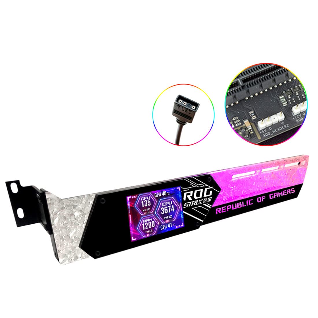 APAP Supporto GPU RGB, Supporto Per Scheda Grafica Da 5 V, 3 Pin, Supporto GPU, Monitor RGB Con Display Da 2,2 Pollici Per Schede Grafiche Serie 30/40 (versione ROG - Foto 14