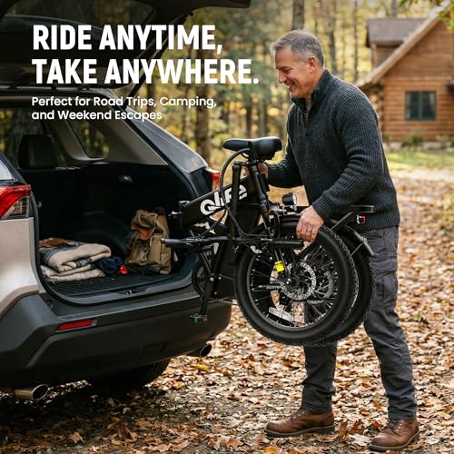 Qlife Hunter Foldable Electric Bike for Adults, Peak 1200W Ebike with 48V 13.5Ah Battery, 65-Mile Range, Heavy-Duty Rear Rack, 20-Inch Fat Tires, Folding E Bike for Commuting & Outdoor Use