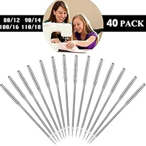 Nähmaschinennadeln Universal (Regulär/Standard), verschiedene Größen 80/12 & 90/14 && 100/16 & 110/18(4 Größe x 10 Stück) für die meisten Webwaren Batist, Baumwolle, Leinen, Wollstoffe