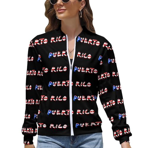 Puerto Rico Flag Women's Jackets Warm Zippered Tops with Pockets for Daily Autumn Winter, X-Large